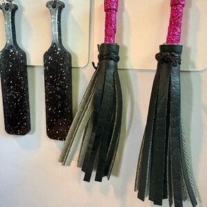 Leather Tassel Earrings with Pink Glitter Hooks